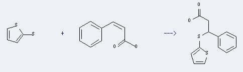 2-Propenoic acid,3-phenyl-, (2Z)- can react with 3H-thiophene-2-thione to produce 3-(2-mercaptothiopheneyl)-3-phenyl propionic acid